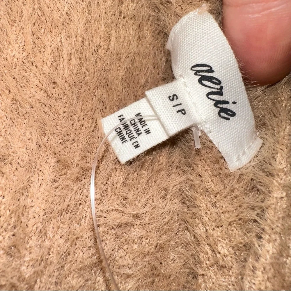 NWT Aerie Tan Fuzzy Knotted Sweater - Picture 3 of 8